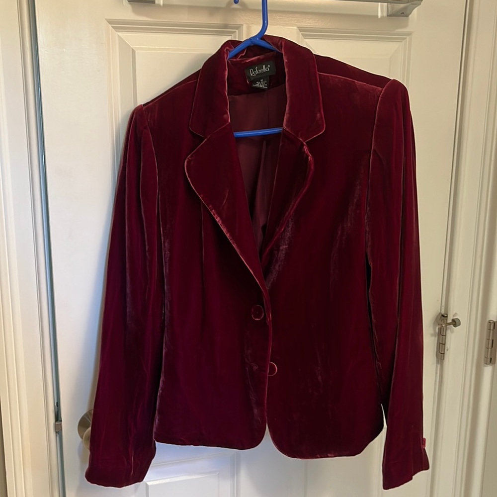Rafaela wine colored velvet blazer with two buttons. Size 12. Runs small.